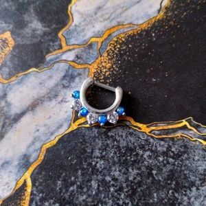 Septum clicker ring with blue faux opal